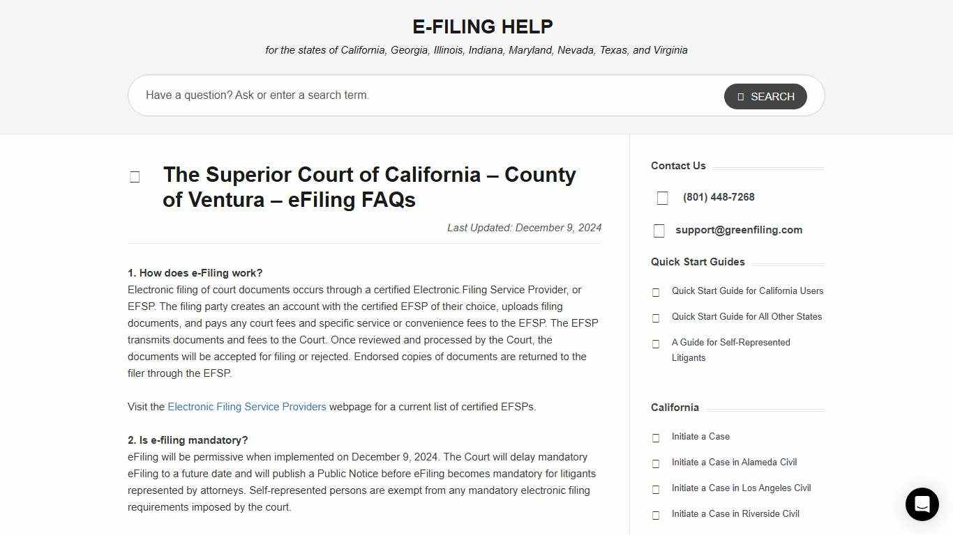 The Superior Court of California - County of Ventura - eFiling FAQs