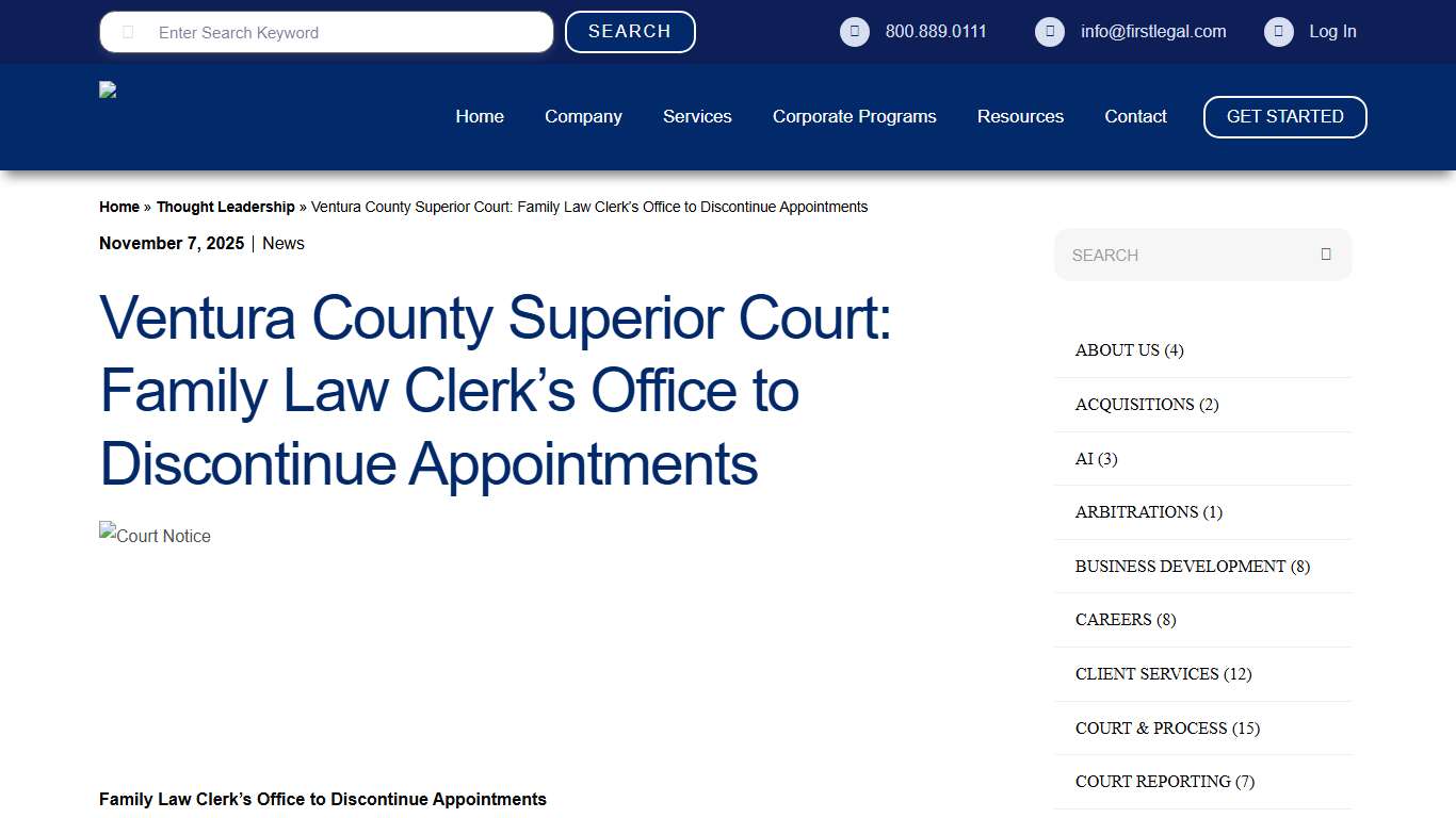 Ventura County Superior Court: Family Law Clerk’s Office to Discontinue Appointments - First Legal