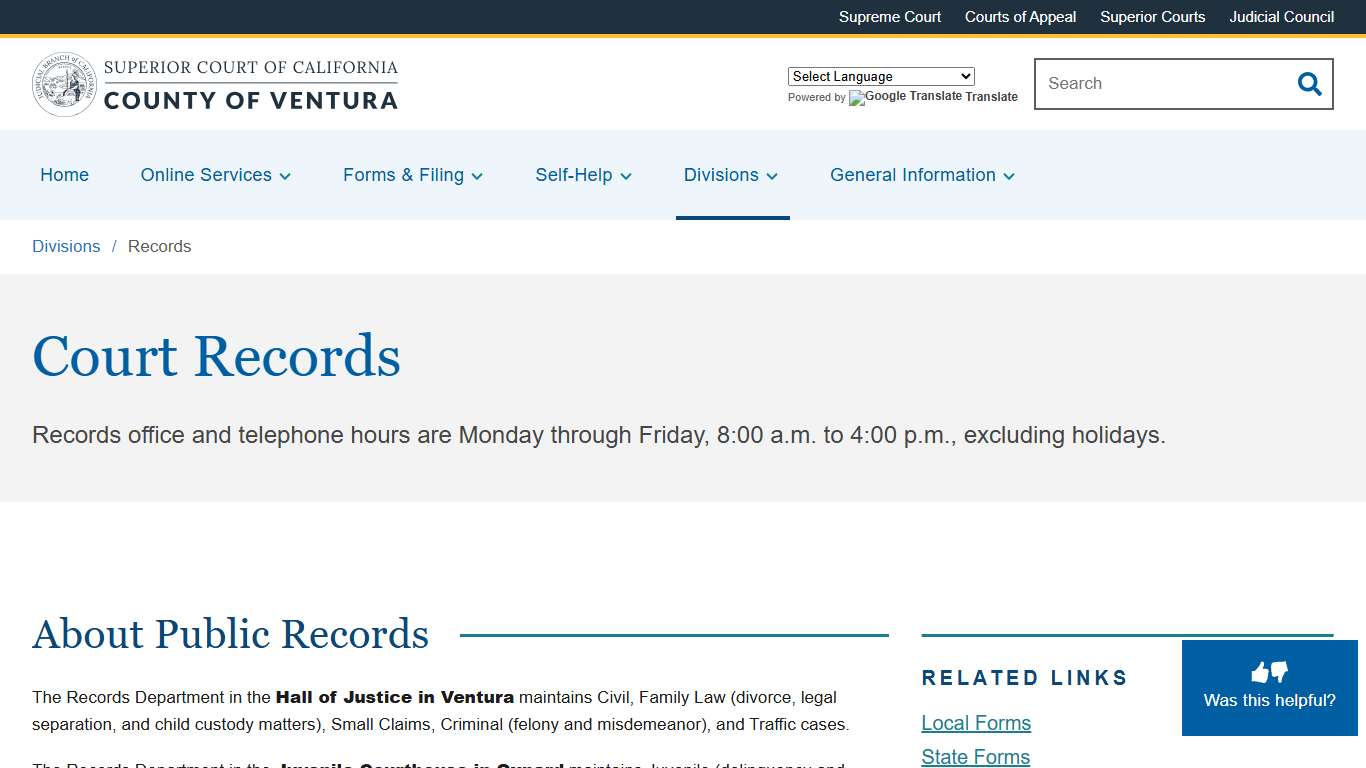 Records | Superior Court of California | County of Ventura