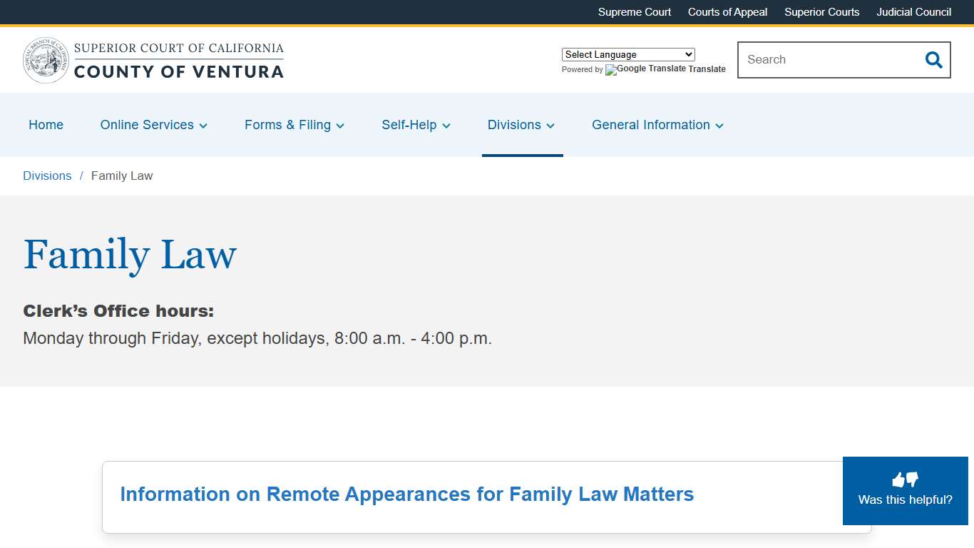 Family Law | Superior Court of California | County of Ventura